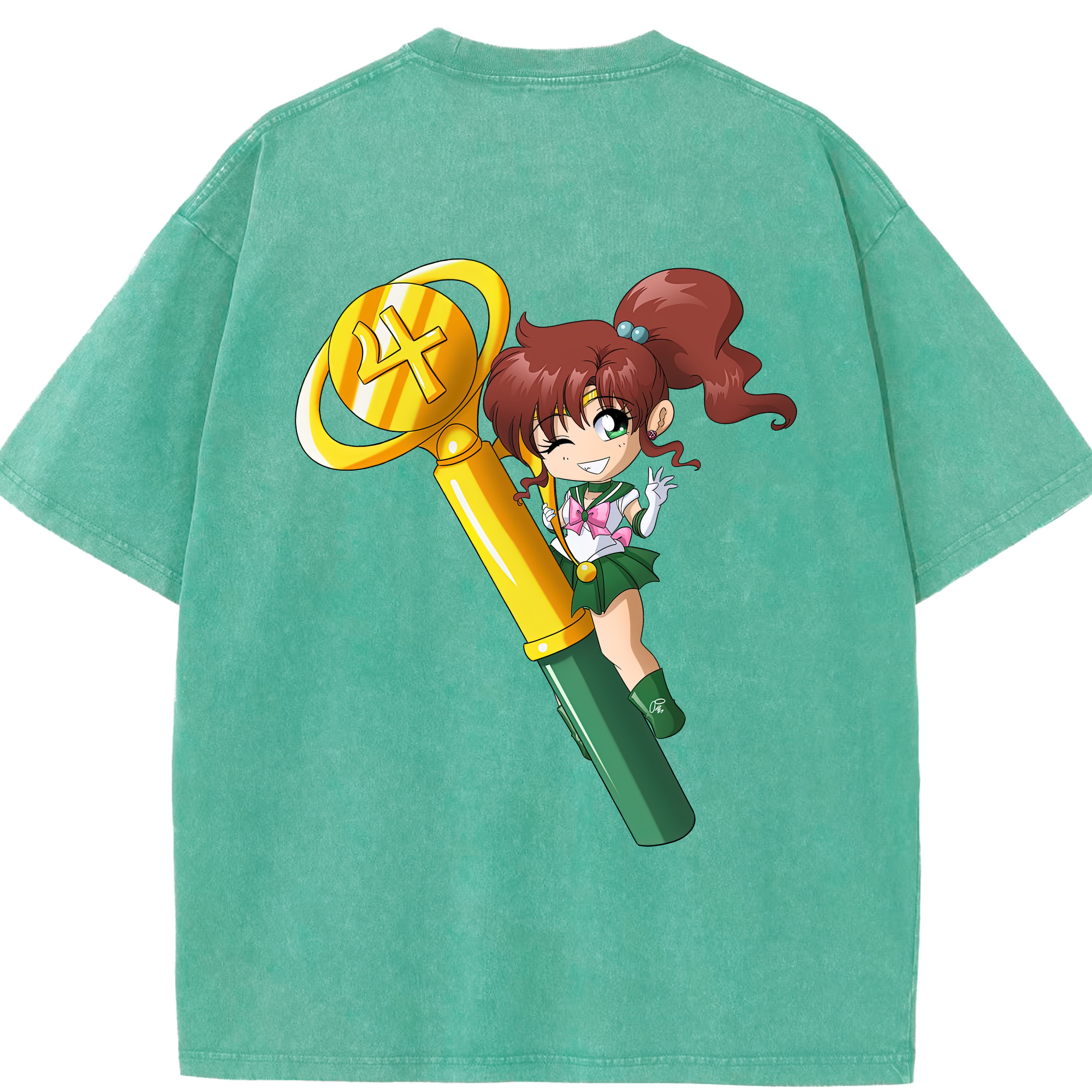 （画像用） 美少女戦士セーラームーン 木野 まこと きの まこと Sailor Moon Kino Makoto （セーラージュピター；Sailor Jupiter） 綿100% ヴィンテージ風 半袖Tシャツ（背面プリント）